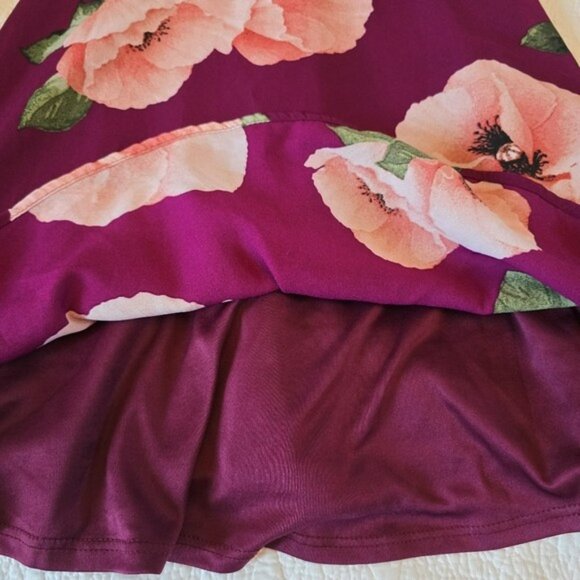 Lulus Women's Floral Ruffle Strap Fit & Flare Mini Formal Dress Burgundy Medium - Picture 7 of 16